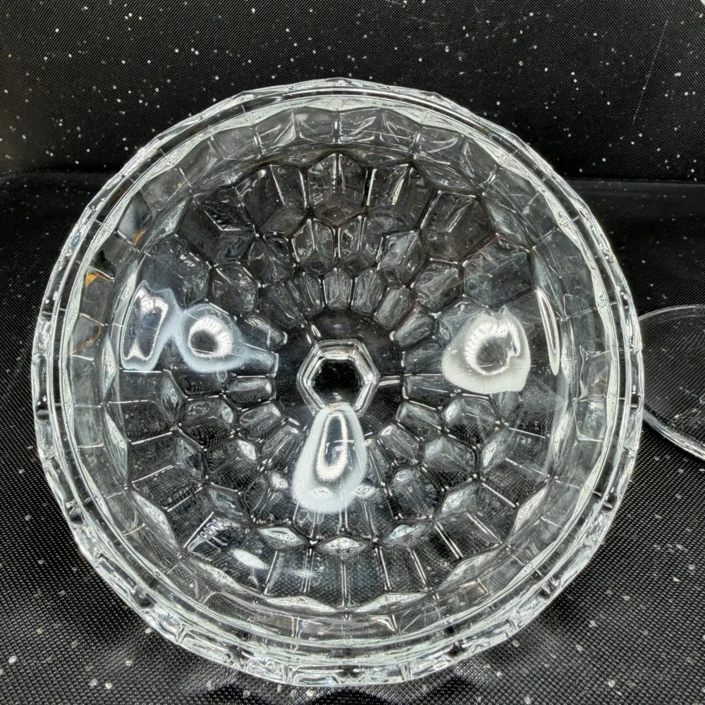 Fostoria American Clear Glass Cubist Pedestal Compote Lidded Candy Dish 9in Tall